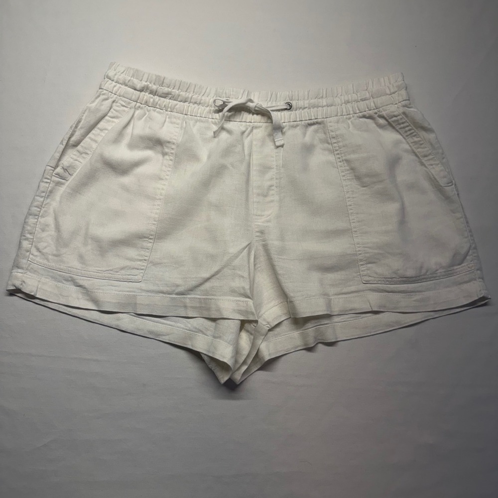 GAP Linen Blend Pull On Shorts White Drawstring‎ Elastic Waist Pockets Women's L
